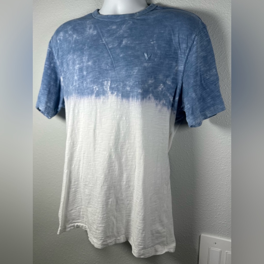 American Eagle Men’s Blue&White Slub Icon Dip Dye Short Sleeve Tshirt Size Large